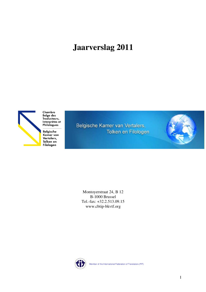 Image de présentation pour le document : Jaarverslag 2011 van de BKVTF