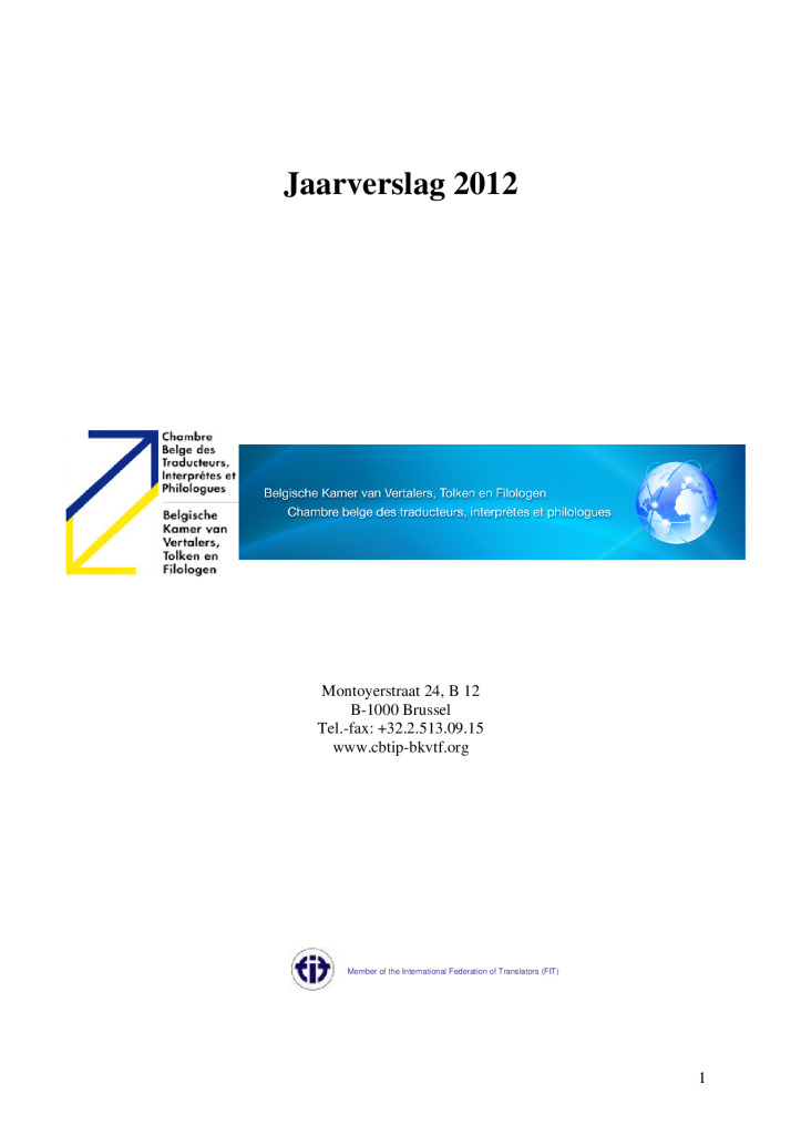 Image de présentation pour le document : Jaarverslag 2012 van de BKVTF