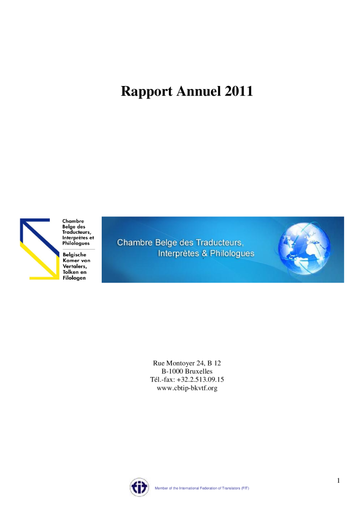 Image de présentation pour le document : Rapport annuel 2011 de la CBTIP