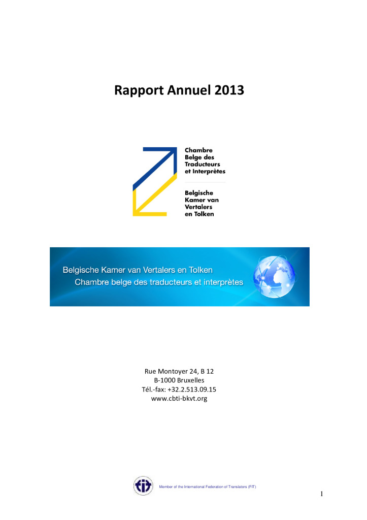 Image de présentation pour le document : Rapport annuel 2013 de la CBTI