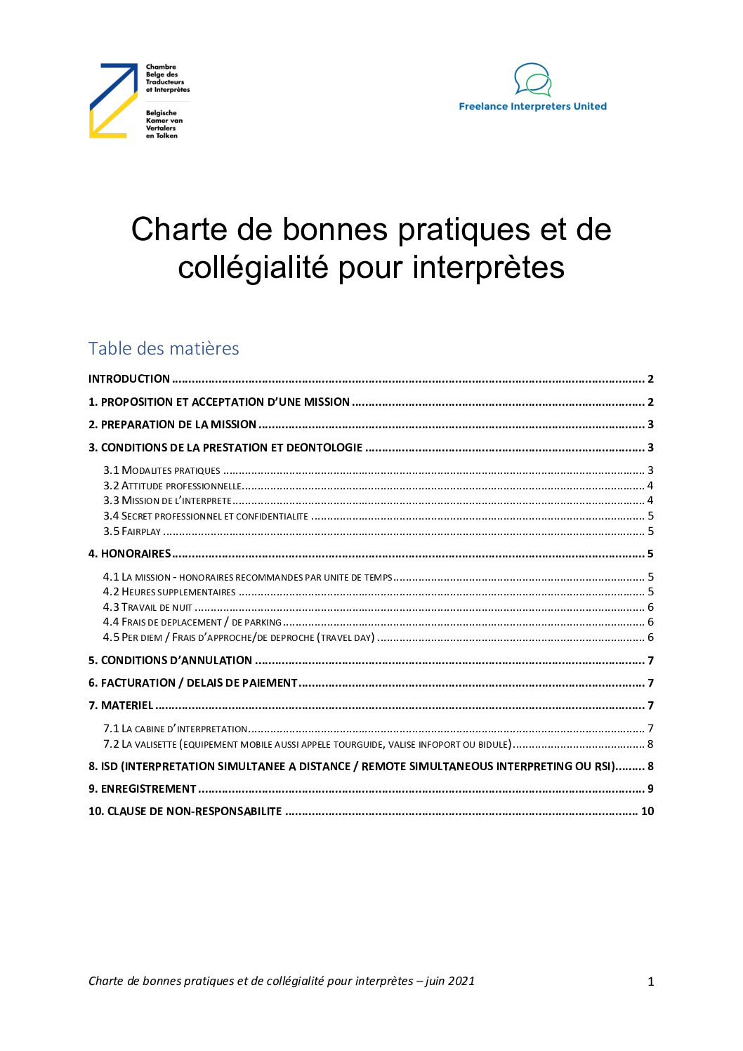 Image de présentation pour le document : Charte de bonnes pratiques et de collégialité pour interprètes – version 2023