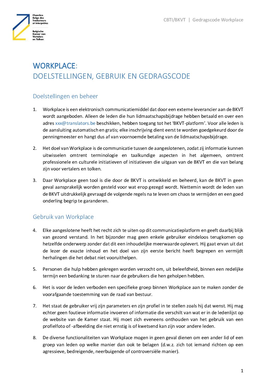 Image de présentation pour le document : Code de bonne conduite sur Workplace