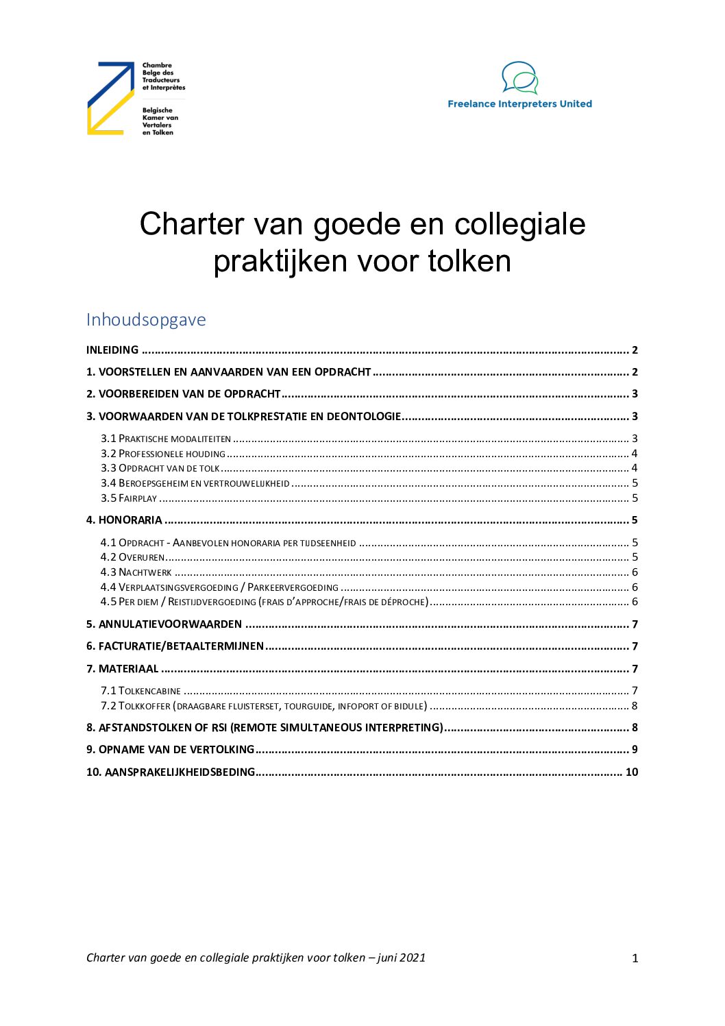 Image de présentation pour le document : Charter van goede en collegiale praktijken voor tolken – versie 2023