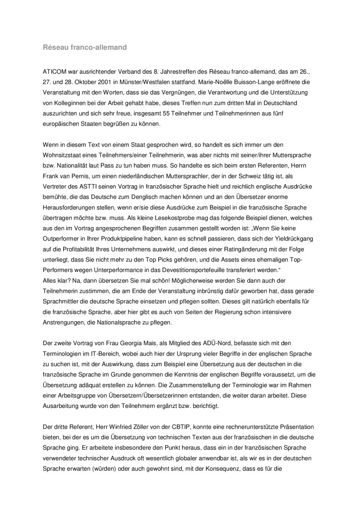 Image de présentation pour le document : Rapport de la rencontre 2001 du Réseau franco-allemand (Münster, DE)