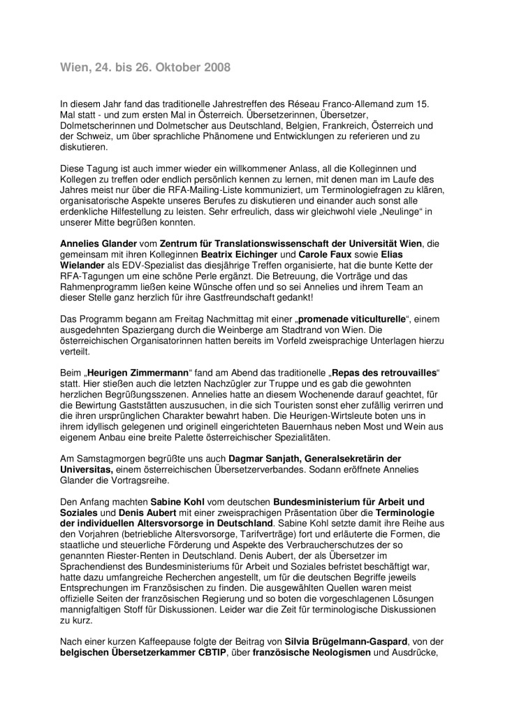Image de présentation pour le document : Rapport de la rencontre 2008 du Réseau franco-allemand (Vienne, AT)
