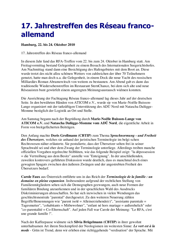 Image de présentation pour le document : Rapport de la rencontre 2010 du Réseau franco-allemand (Hambourg, DE)